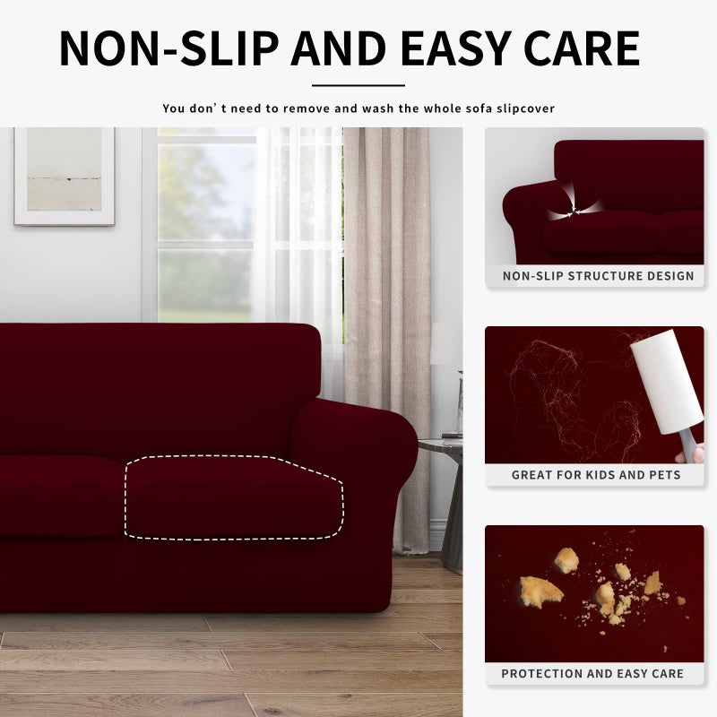 Easy-Going 100% Dual Waterproof 2 Pieces Chair Cover Stretch Soft Couch Cover for Dogs, Sofa Slipcover for 1 Separate Cushion Couch Leakproof Furniture Protector for Kids, Pets Wine - Image 4